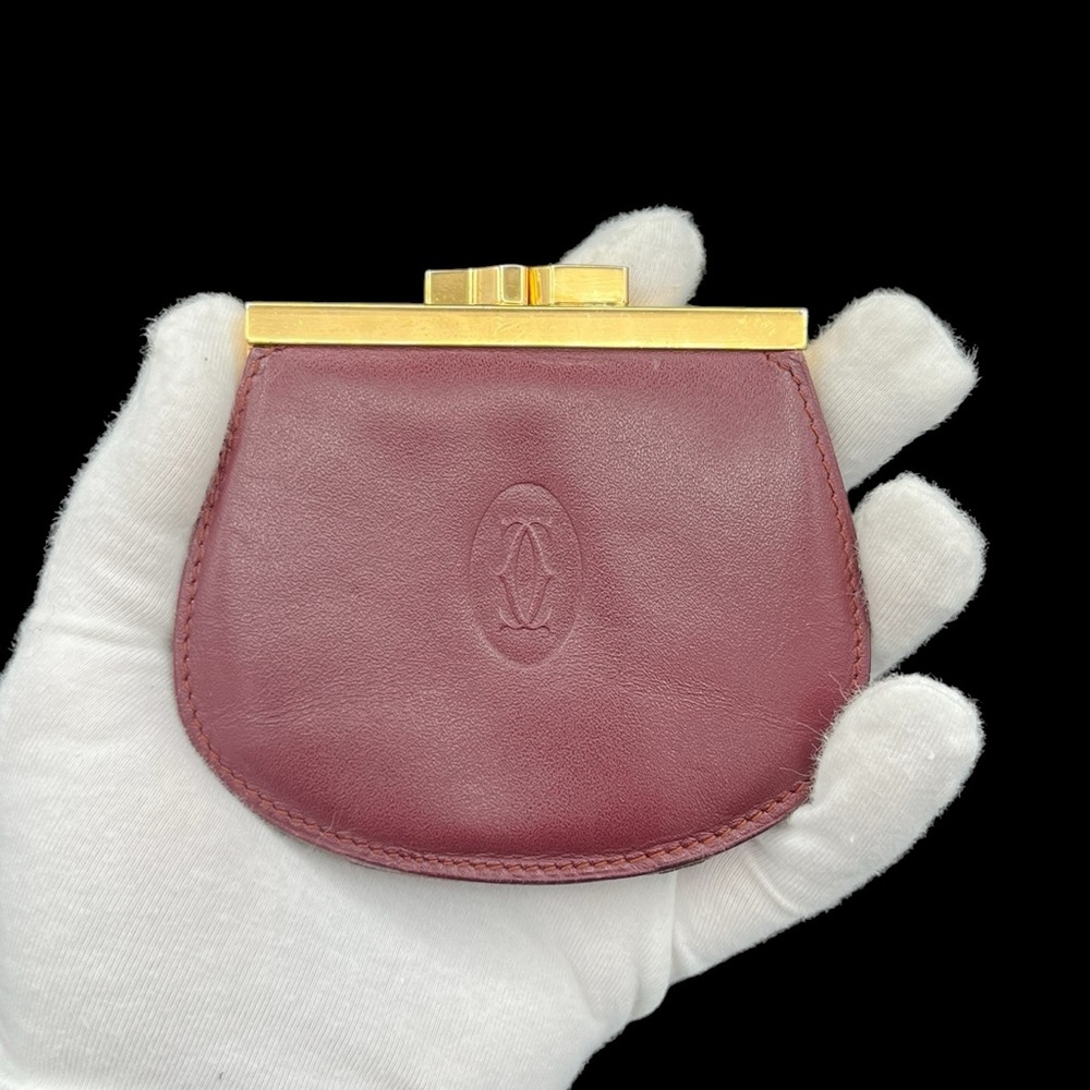 Cartier Burgundy Calfskin Kiss-lock Coin Purse - GUC